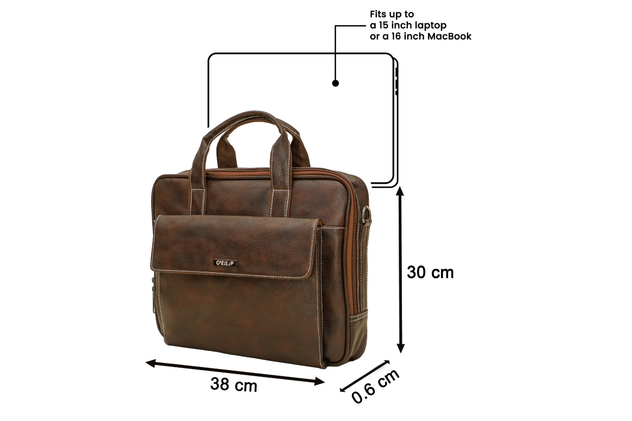Chesterfield Leather Weekender Duffel Bag - Cognac Waxed Leather, 30L Capacity, 18.1x11x9.4 Inches